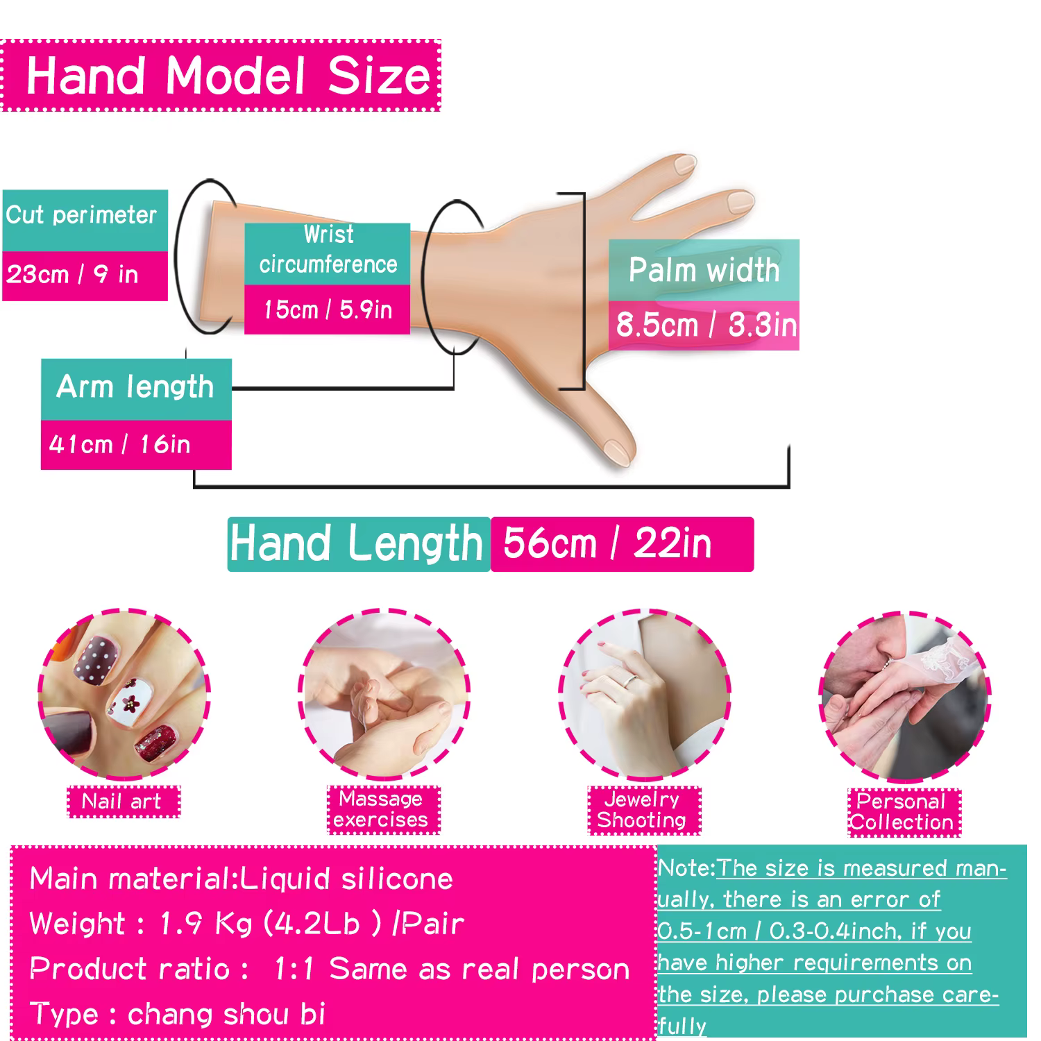1 modèle de main féminine peinture en Silicone enseignement faux bras Long TPE manucure Art affichage pratique des doigts pour les ongles en acrylique LAM01