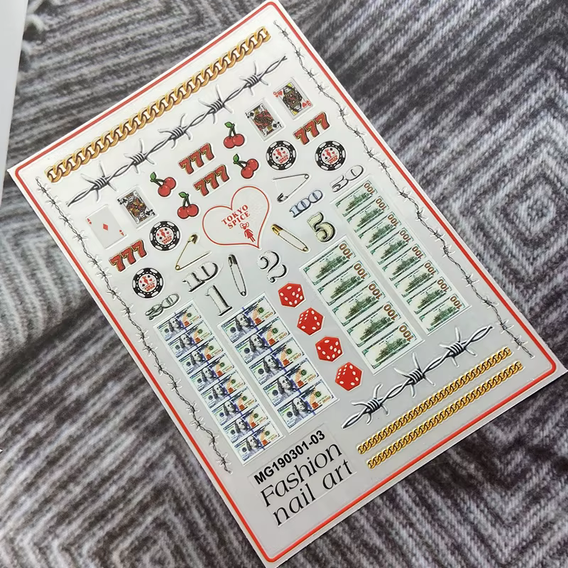 Autocollants 3D en forme de Dollar d'argent pour Nail Art