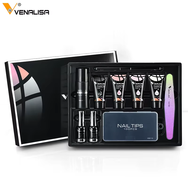 VENALISA Poly LED UV Gel Kit nouveau professionnel Nail Art UV LED 30g manucure ongles limes transparentes pointes d'ongles Gel en cristal