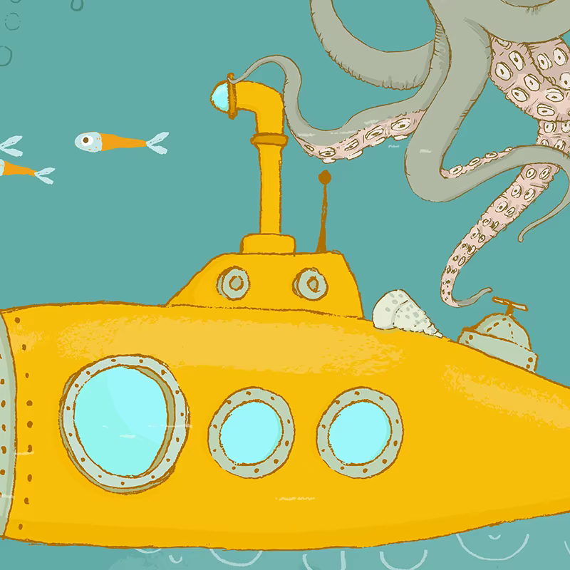 Affiche de dessin animé sous-marin jaune pour chambre d'enfant, peinture sur toile, illustration, impressions d'art, baleine, pieuvre, décoration murale