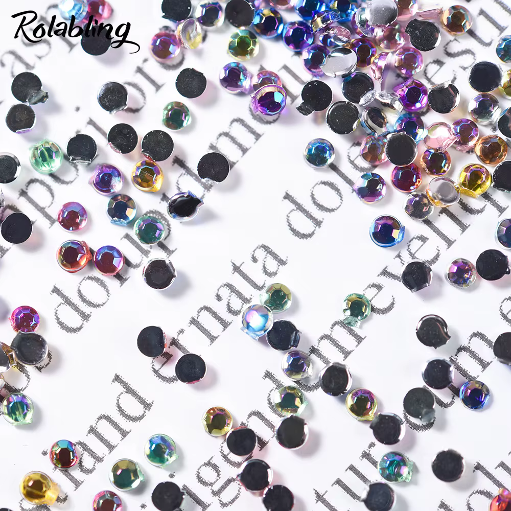600 pièces/boîte 1.5mm forme ronde Nail Art strass 12 couleurs AB arc-en-ciel couleur paillettes cristal 3D