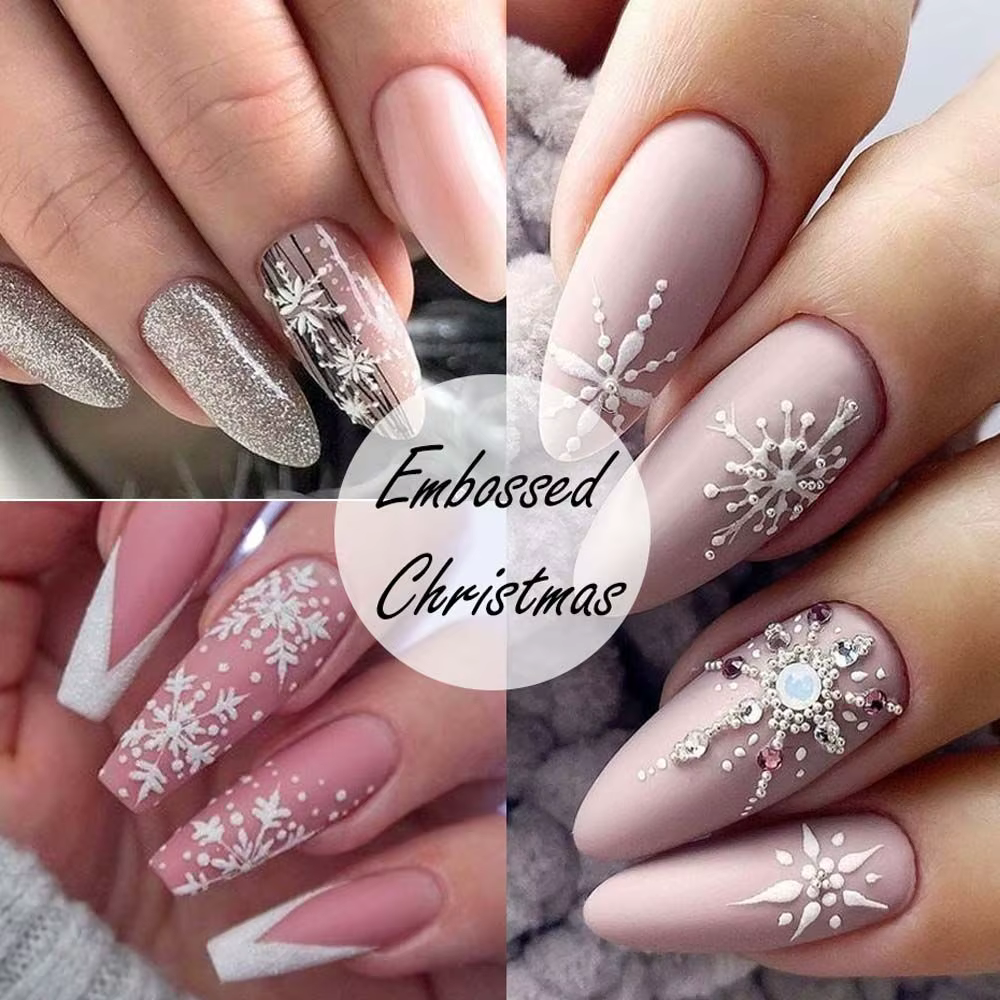 Autocollants 5D en relief flocons de neige de Noël pour ongles