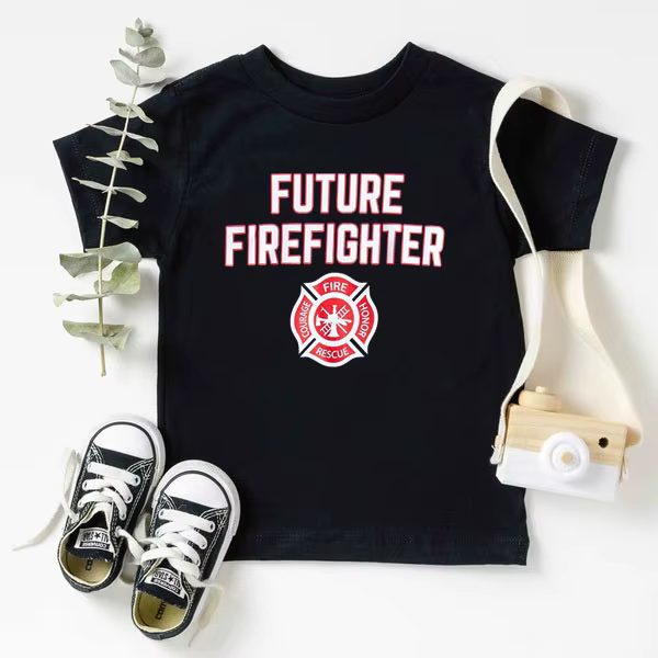 Badge de pompier pour enfant, mignon, garçon et fille, T-Shirt pour jeune, vêtements pour enfants