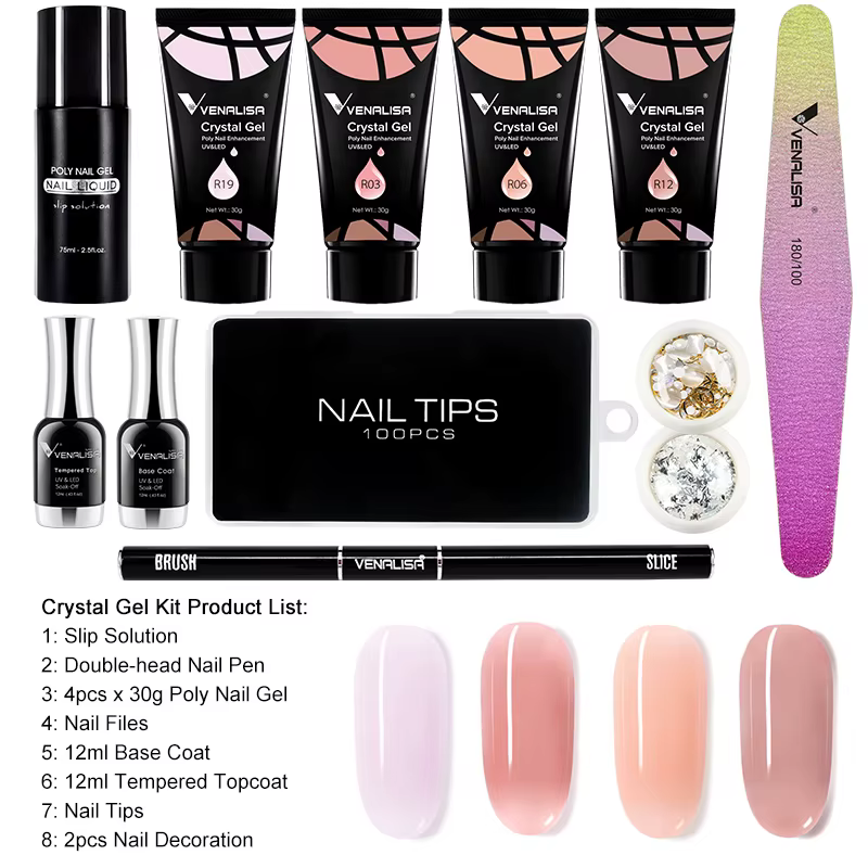 VENALISA Poly LED UV Gel Kit nouveau professionnel Nail Art UV LED 30g manucure ongles limes transparentes pointes d'ongles Gel en cristal