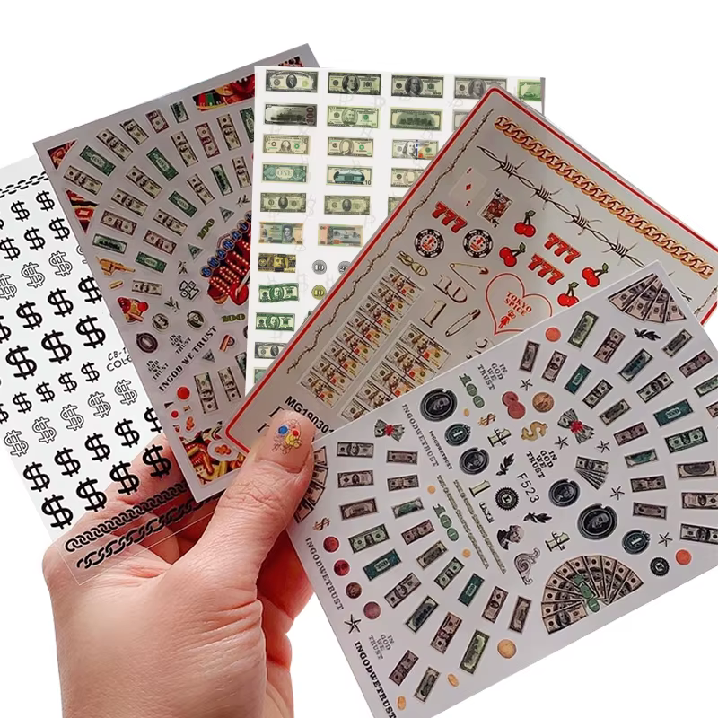 Autocollants 3D en forme de Dollar d'argent pour Nail Art
