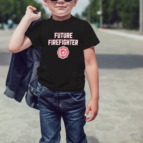 Badge de pompier pour enfant, mignon, garçon et fille, T-Shirt pour jeune, vêtements pour enfants