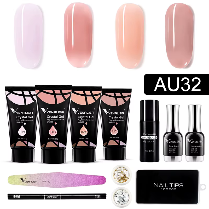 VENALISA Poly LED UV Gel Kit nouveau professionnel Nail Art UV LED 30g manucure ongles limes transparentes pointes d'ongles Gel en cristal