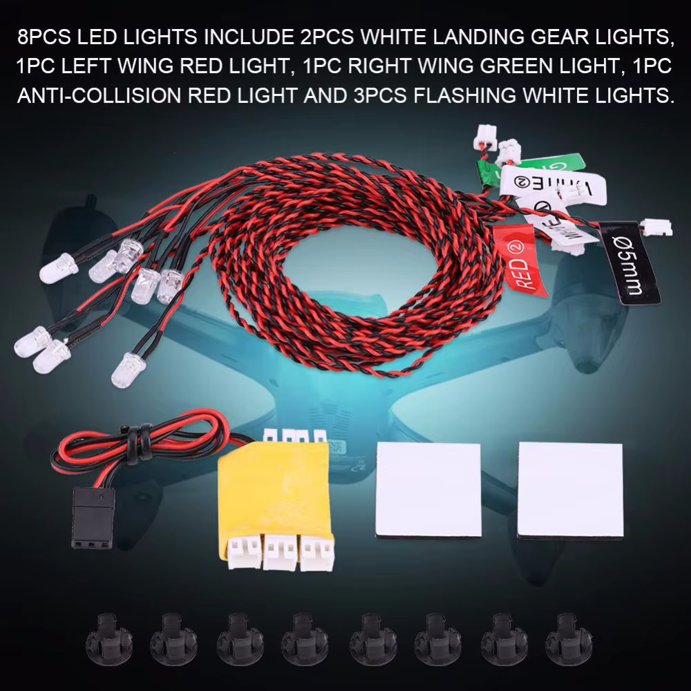 Kit de système d'éclairage RC 8 LED, lumières clignotantes de Simulation avec boîte de commande, accessoires RC pour avion hélicoptère RC