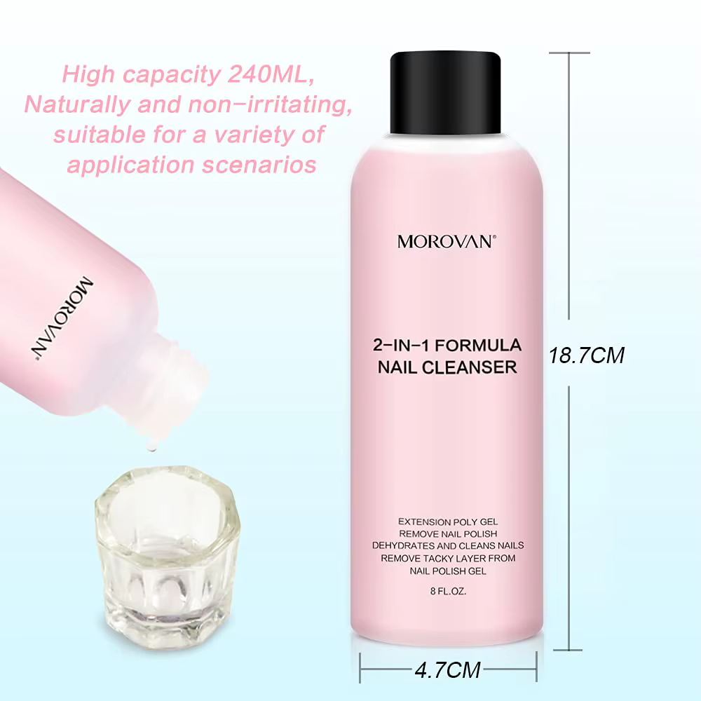 Nettoyant pour ongles 2 en 1 de 8oz (Solution antidérapante en Gel pour extensions d'ongles Poly +