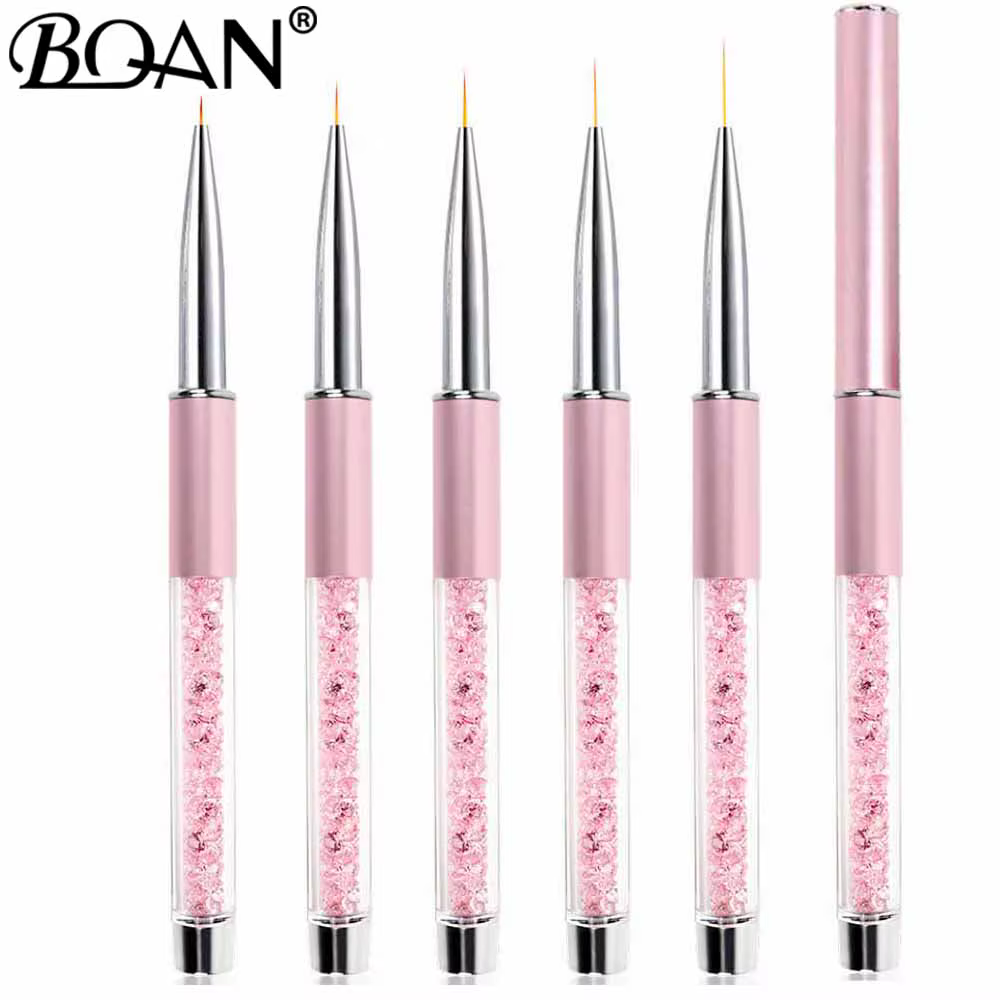 BQAN Pinceau à gel pour nail art avec manche en cristal rose 5/7/9/11/15 mm