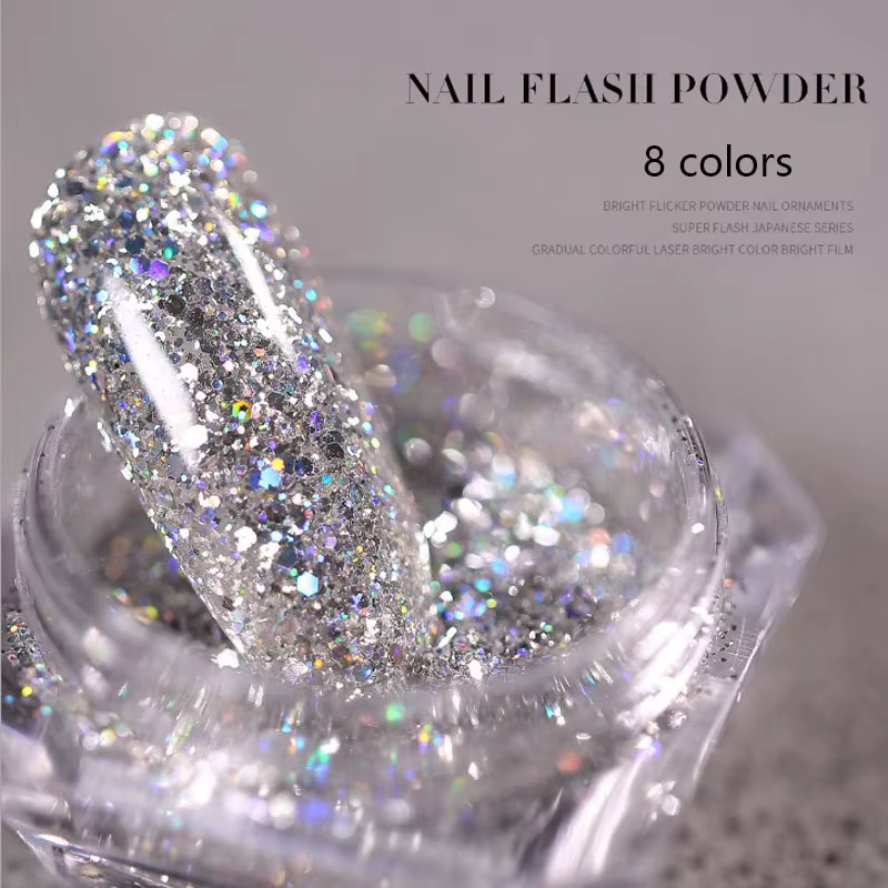 Nail Art bricolage nouvelle poudre de platine chaude 3D mélangée 8 couleurs ensembles de poussière d'ongle paillettes