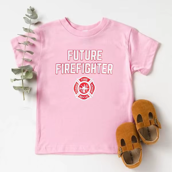 Badge de pompier pour enfant, mignon, garçon et fille, T-Shirt pour jeune, vêtements pour enfants