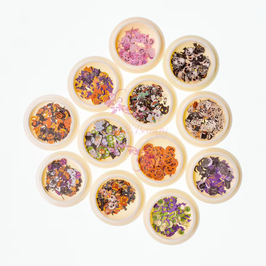 1 ensemble de 12 styles variés de décorations colorées pour ongles en papier de pulpe de bois