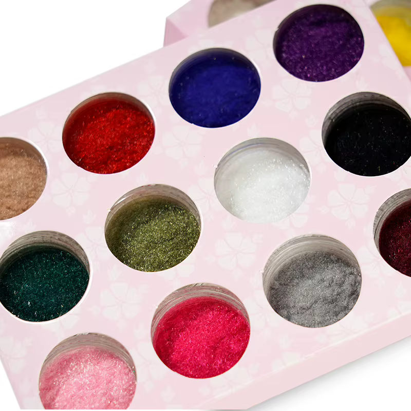 24 couleurs/ensemble flou flocage velours ongles paillettes poudre Pigment
