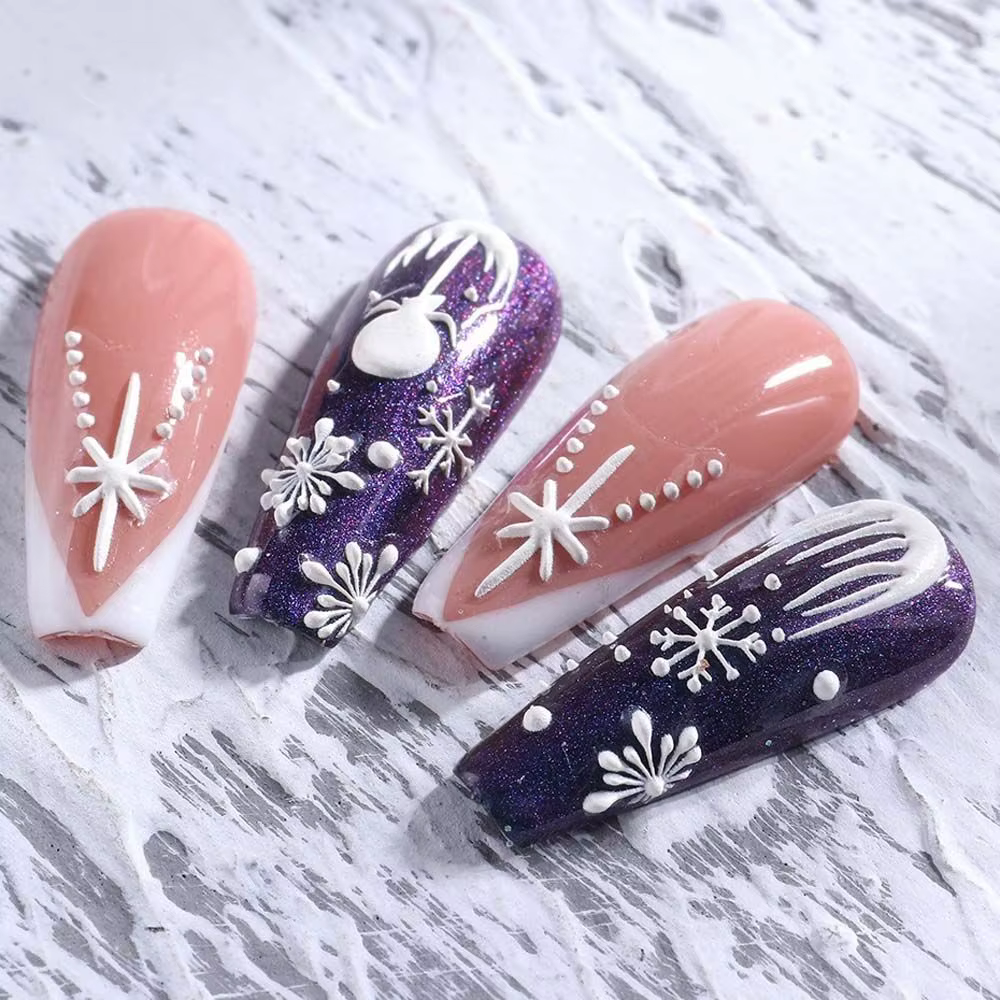 Autocollants 5D en relief flocons de neige de Noël pour ongles