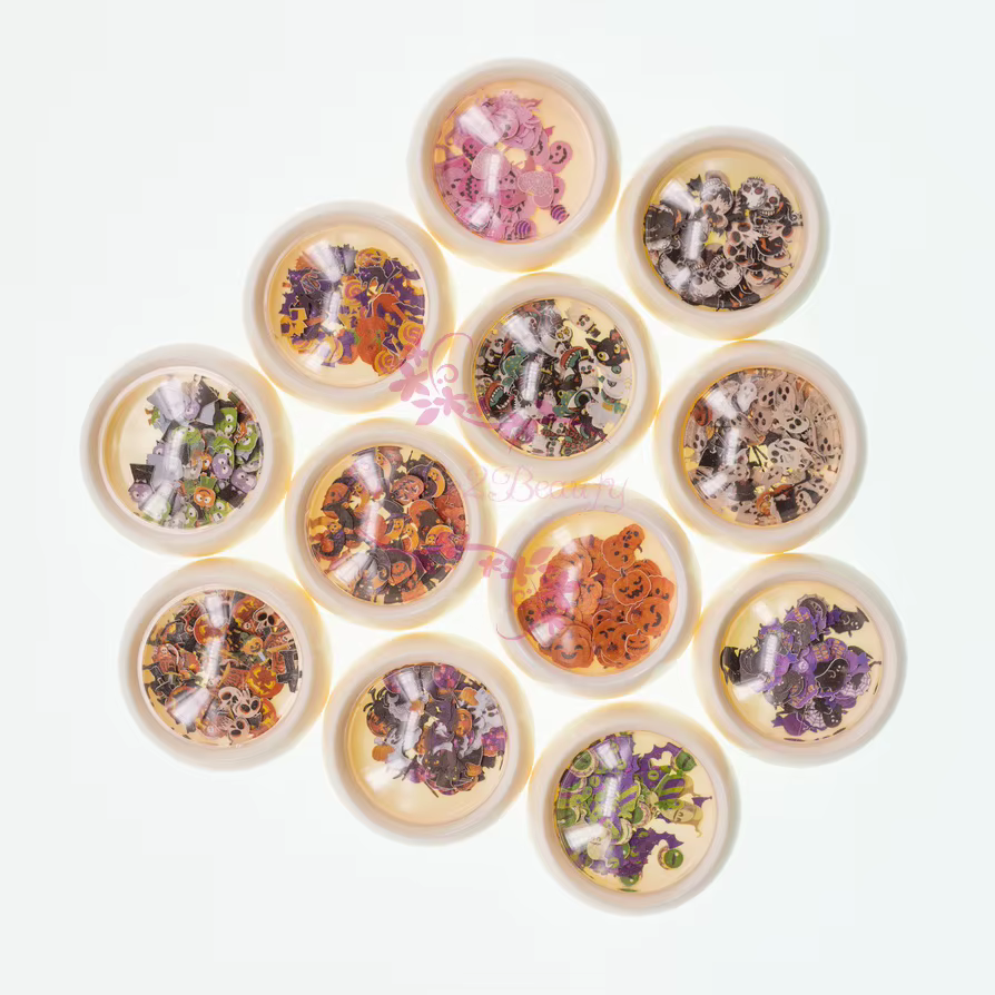 1 ensemble de 12 styles variés de décorations colorées pour ongles en papier de pulpe de bois