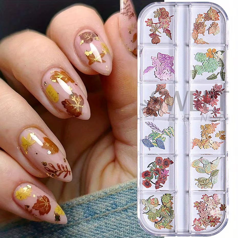 Ensemble de 12 grilles de fausses feuilles d'érable pour ongles