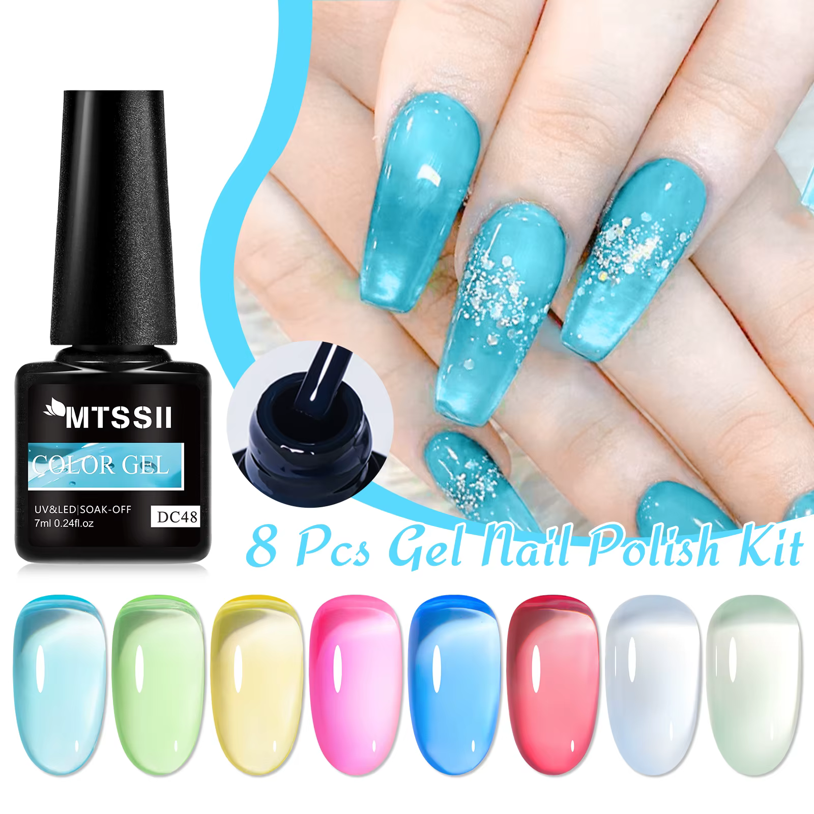 8 pièces gelée ambre verre Gel vernis à ongles ensemble Semi-transparent mer bleu Gel
