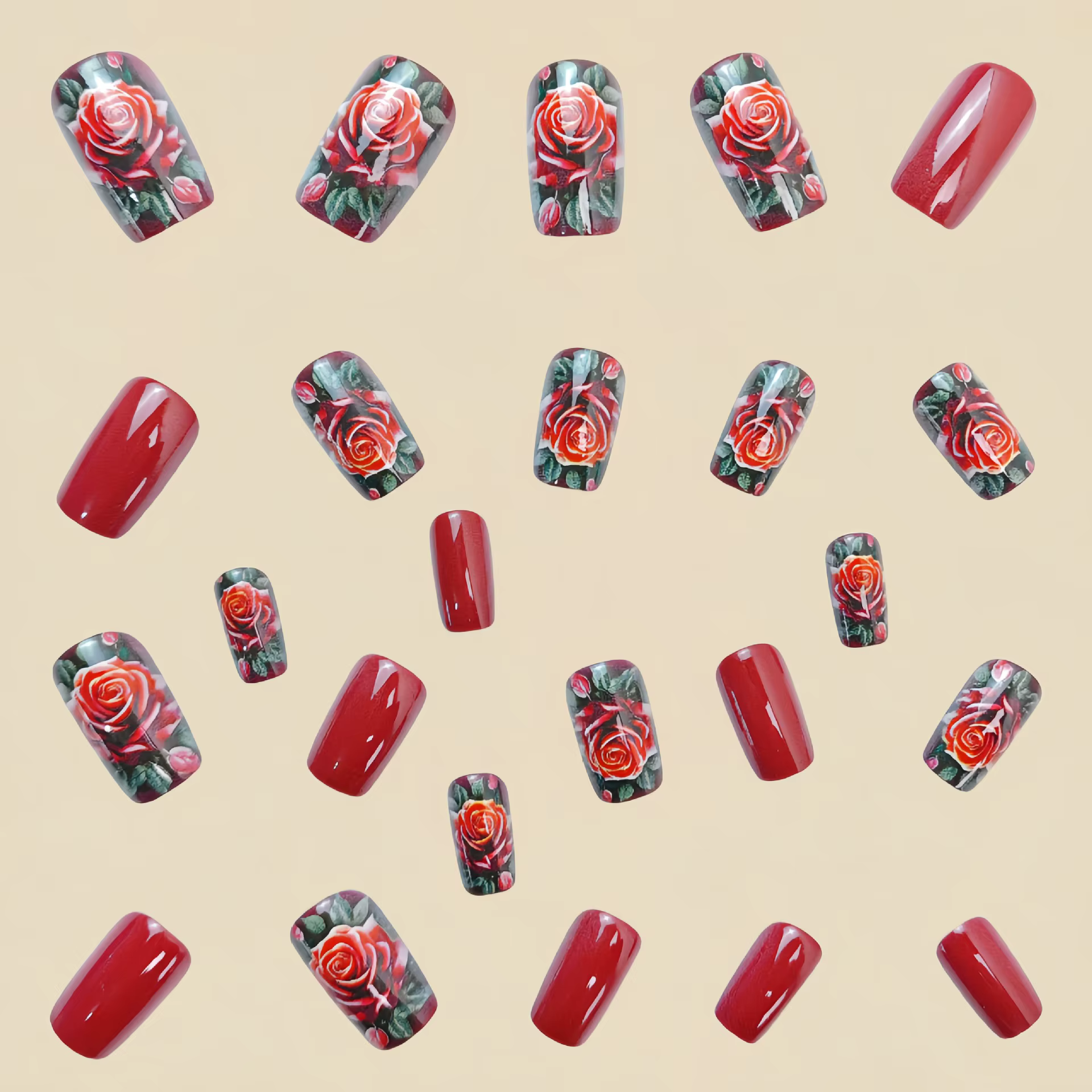 Faux ongles avec image de Rose