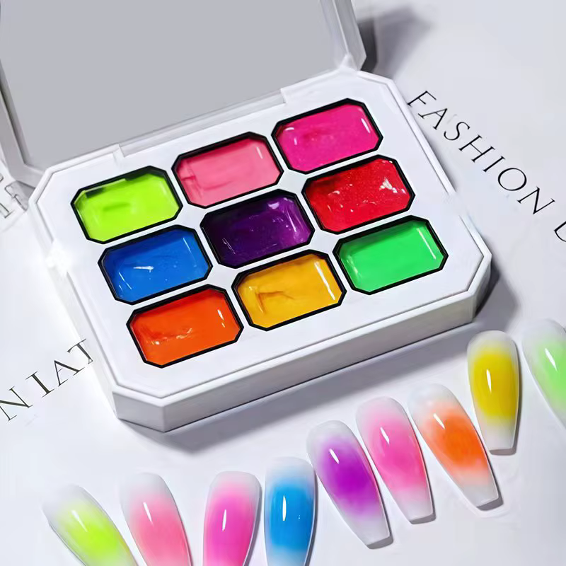 Gel UV 9 couleurs fluo néon solide en grille de neuf carrés