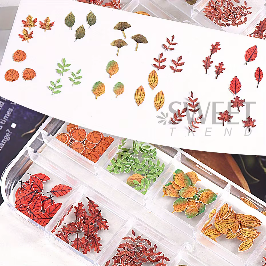 Ensemble de 12 grilles de fausses feuilles d'érable pour ongles