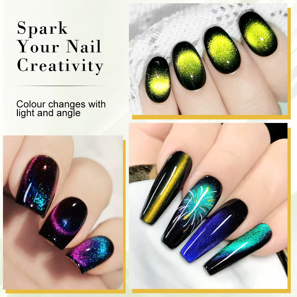Ensemble de vernis à ongles magnétique œil de chat à paillettes arc-en-ciel