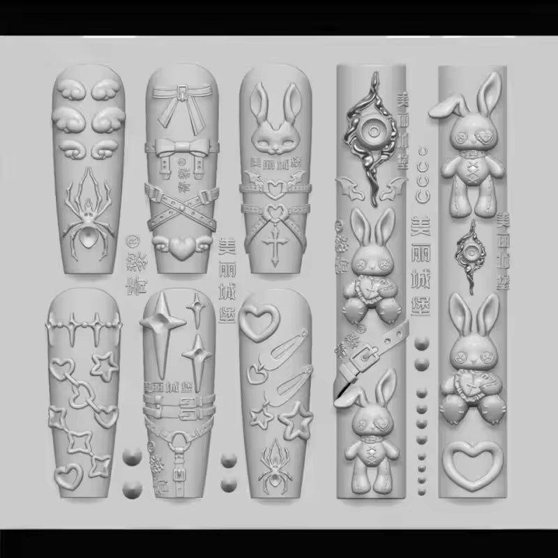 Modèles d'art d'ongle moule d'ongles Punk lapin ours dentelle arc 3D Silicone acrylique Relief bricolage décorations