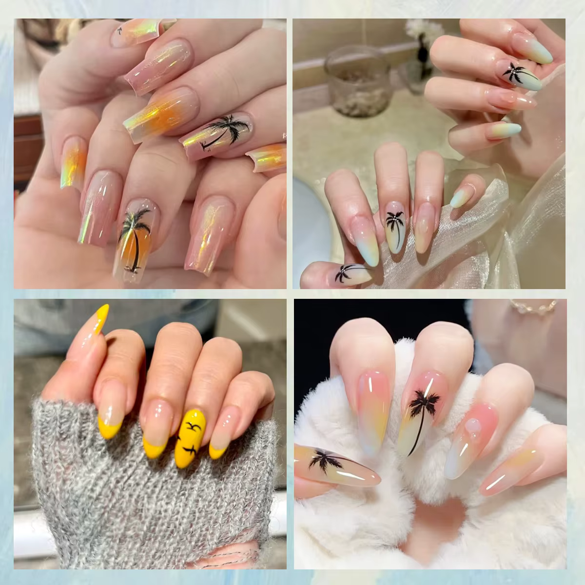 2 à 20 feuilles d'autocollants pour ongles à motifs de palmiers tropicaux