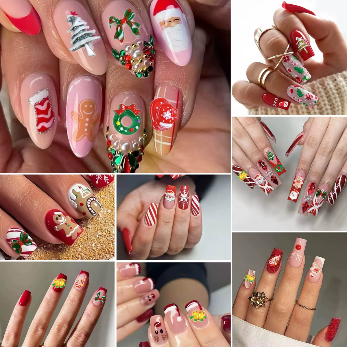 1 boîte 3D Adorable père noël élan cloche ongles breloques créatif arbre