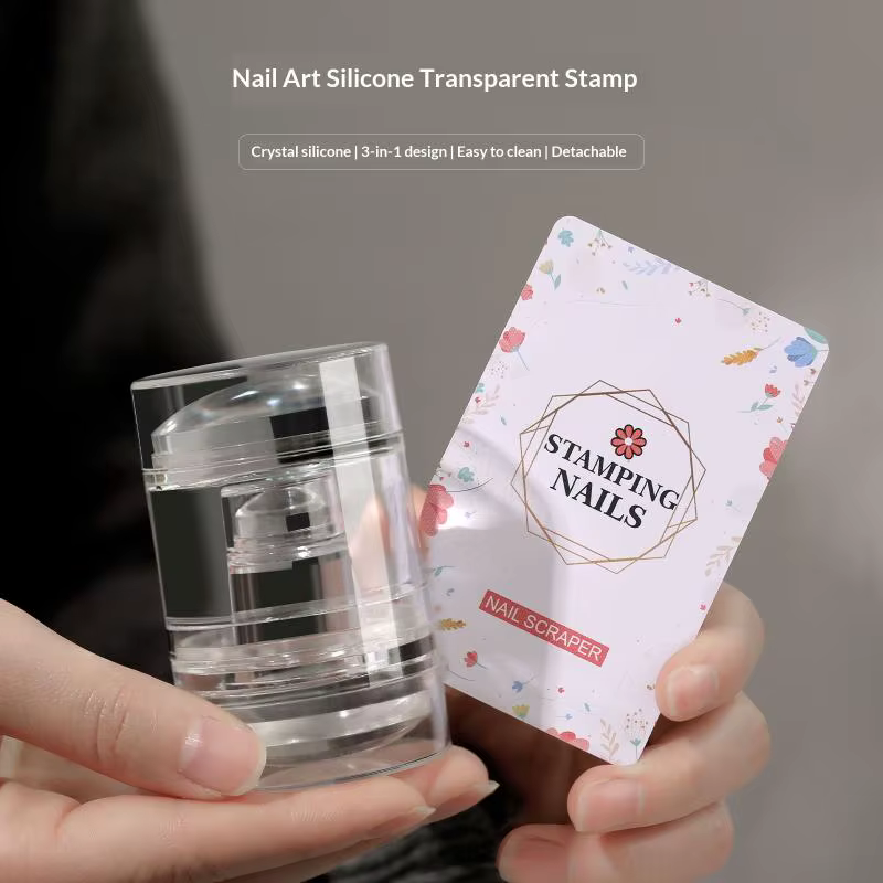 Outil de tamponnage pour ongles en silicone à double tête, transparent, pour manucure française, modèle DIY pour la création de motifs d'ongles en salon et à domicile