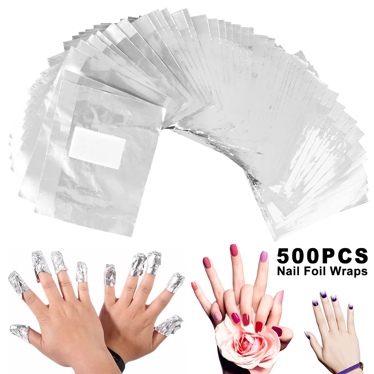 500PC ongles serviette étain retrait feuille aluminium
