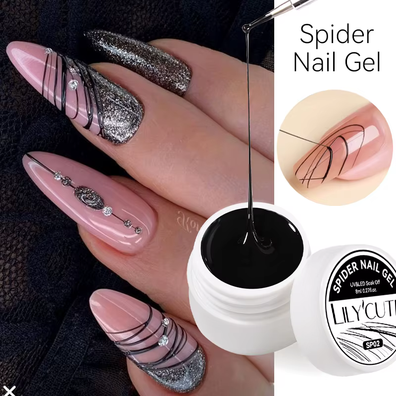 LILYCUTE 8ml blanc noir argent araignée Gel pour ongles naturel foncé Flashy dessin peinture UV Gel vernis