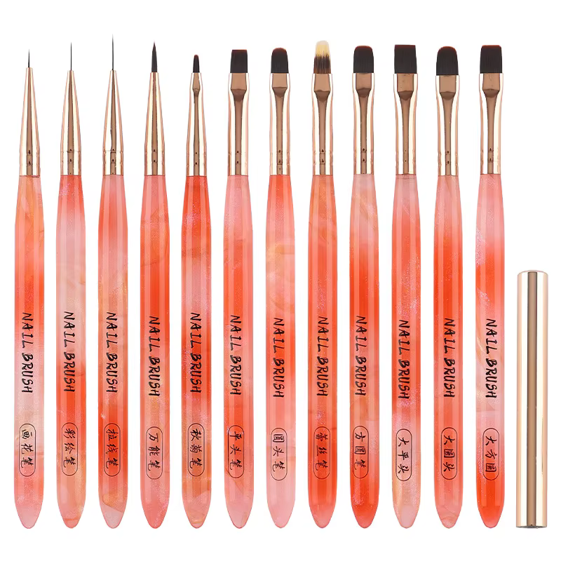 Ensemble de 13 pinceaux à ongles transparents Orange Koi