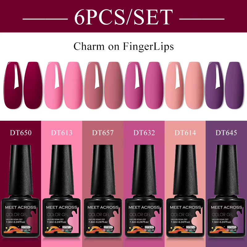 MEET ACROSS 6 pièces/ensemble 7.3ml série violet foncé Gel vernis à ongles automne Semi Permanent Nail Art UV Gel