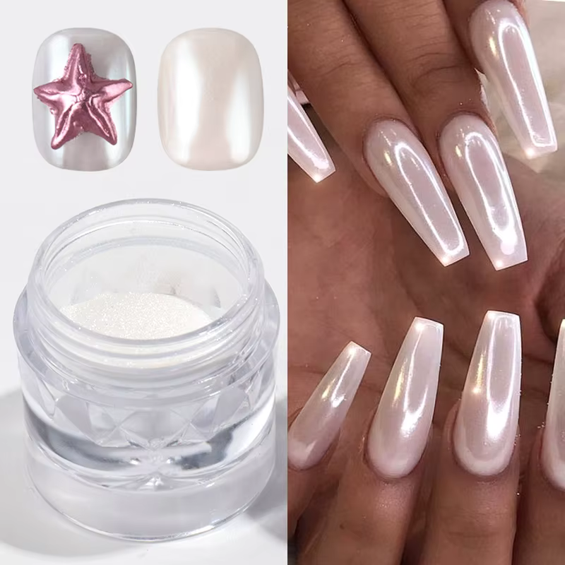 2 boîtes de poudre à ongles rose et blanche chromée