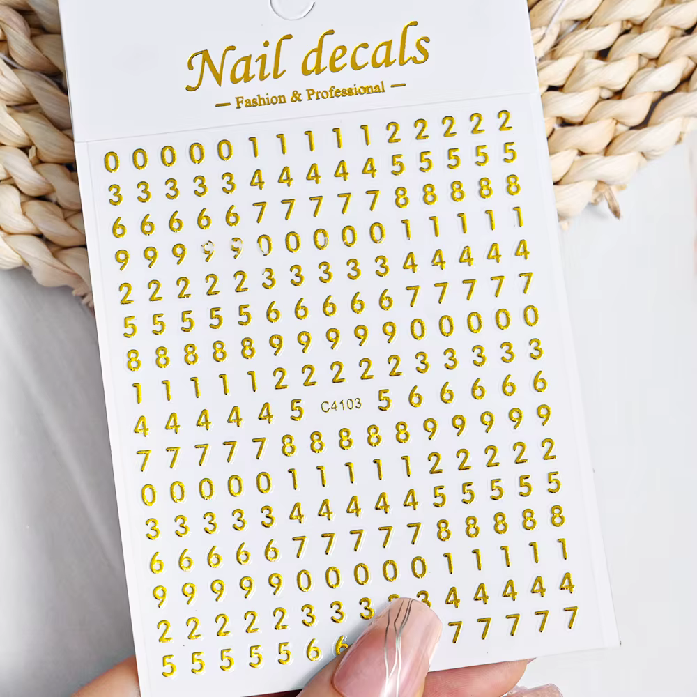 Autocollant pour ongles 3d avec chiffres noirs et lettres anglaises