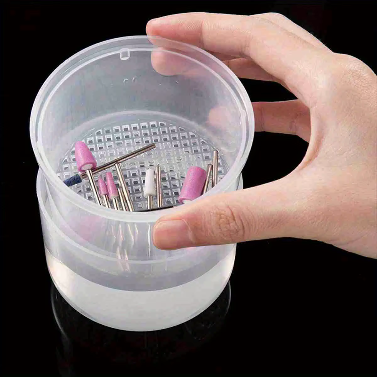 Boîte de nettoyage et de désinfection de tête de polissage des ongles avec filtre