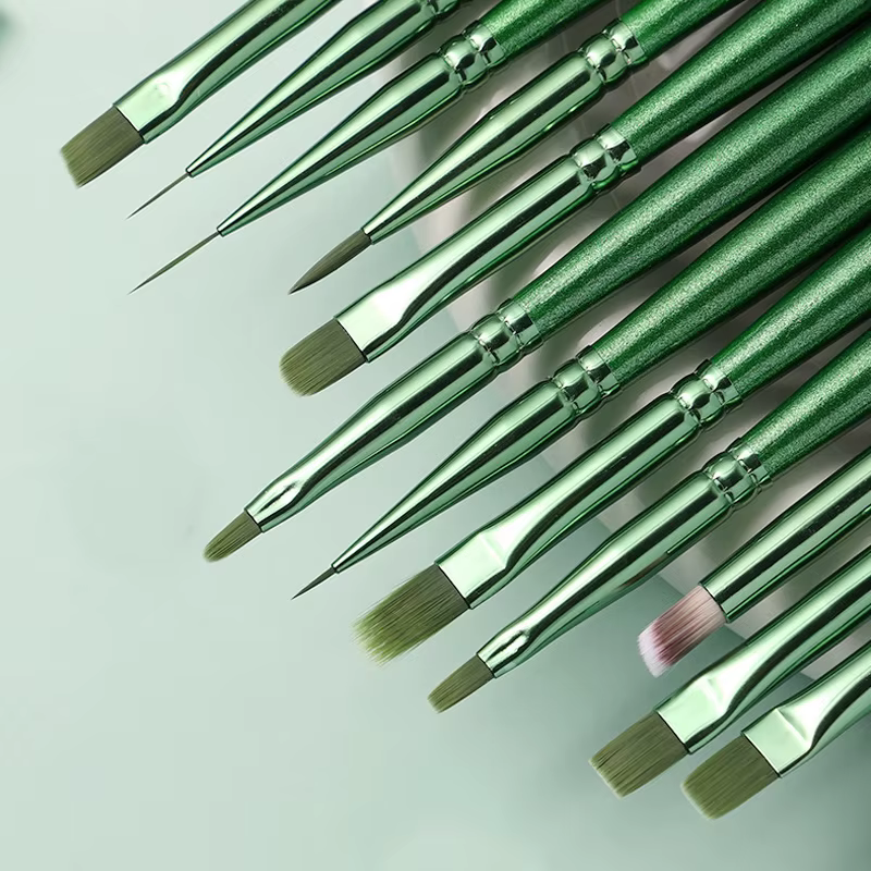 Nouveau Pinceau Vert pour Nail Art avec Manche en Bois Peint
