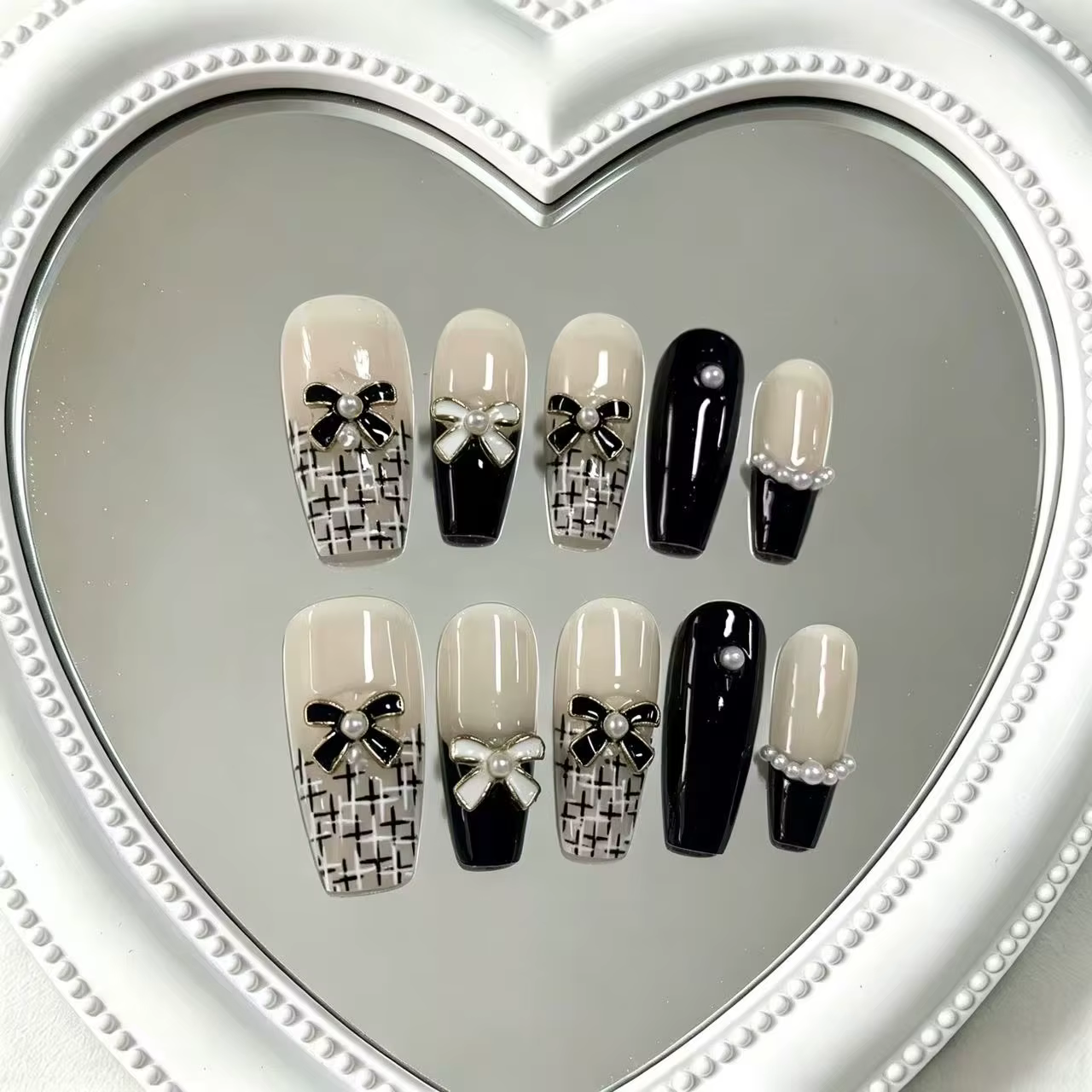 Ensemble de 10 faux ongles gothiques Lolita faits main en métal robuste avec zircon