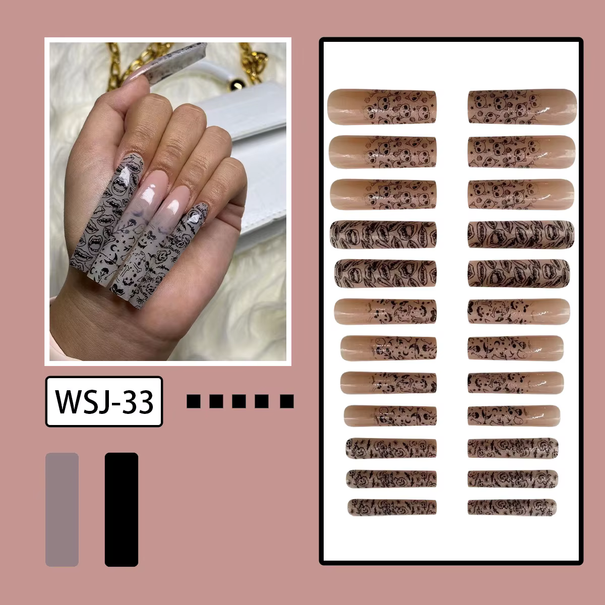24 pièces brillent dans la nuit faux ongles Extra longs Ballet