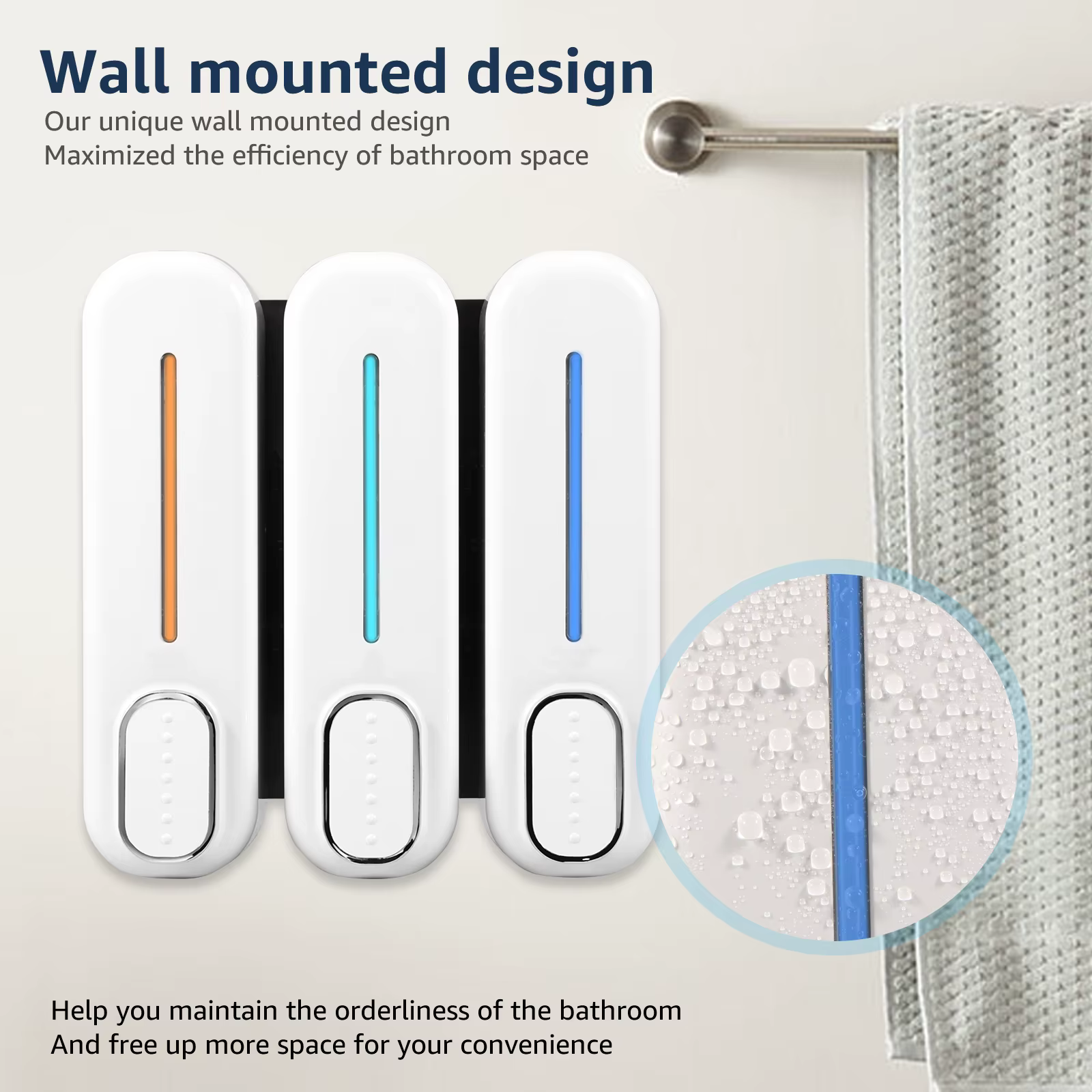 Distributeur de savon mural à 3 chambres, distributeur de shampoing et de Gel douche, conteneur de détergent, accessoires de salle de bains pour hôtel familial