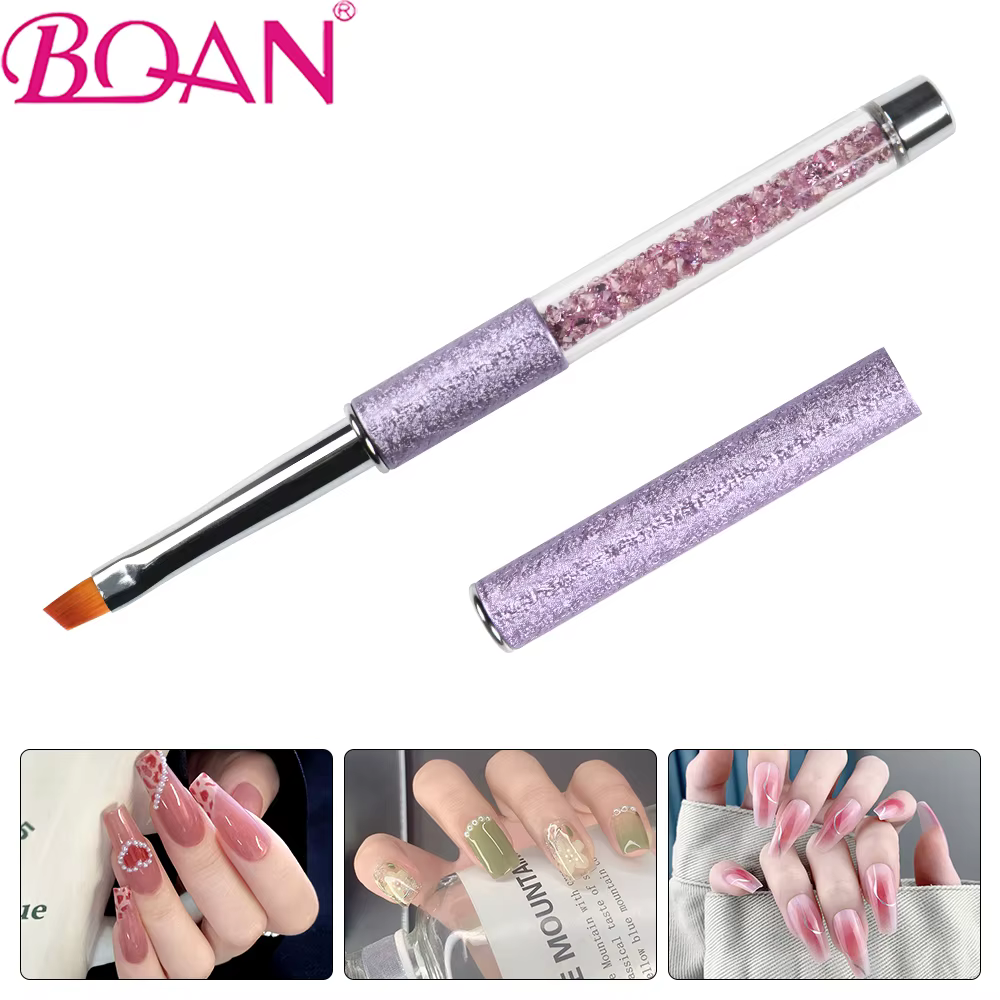 BQAN 1pc une coup Oblique Nail Art brosse poignée en métal ongles Gel