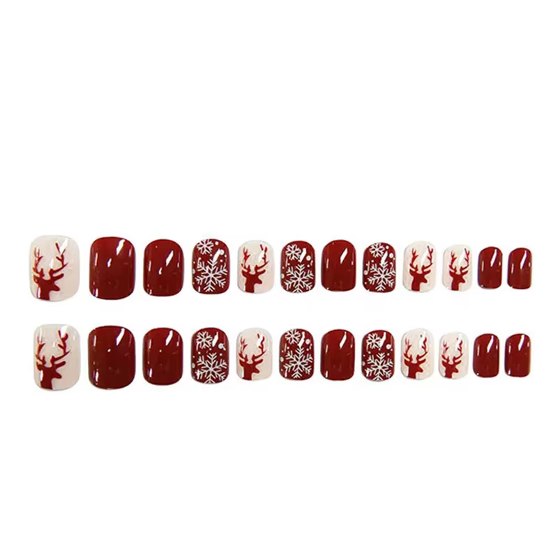 24 pièces/boîte de faux ongles de noël en forme d'élan