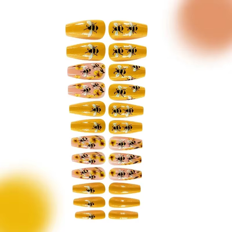 Faux ongles de ballet portables presse sur N64 Floral N64 Flower Design N64 Medium Coffin N64 souhaits on Wearable