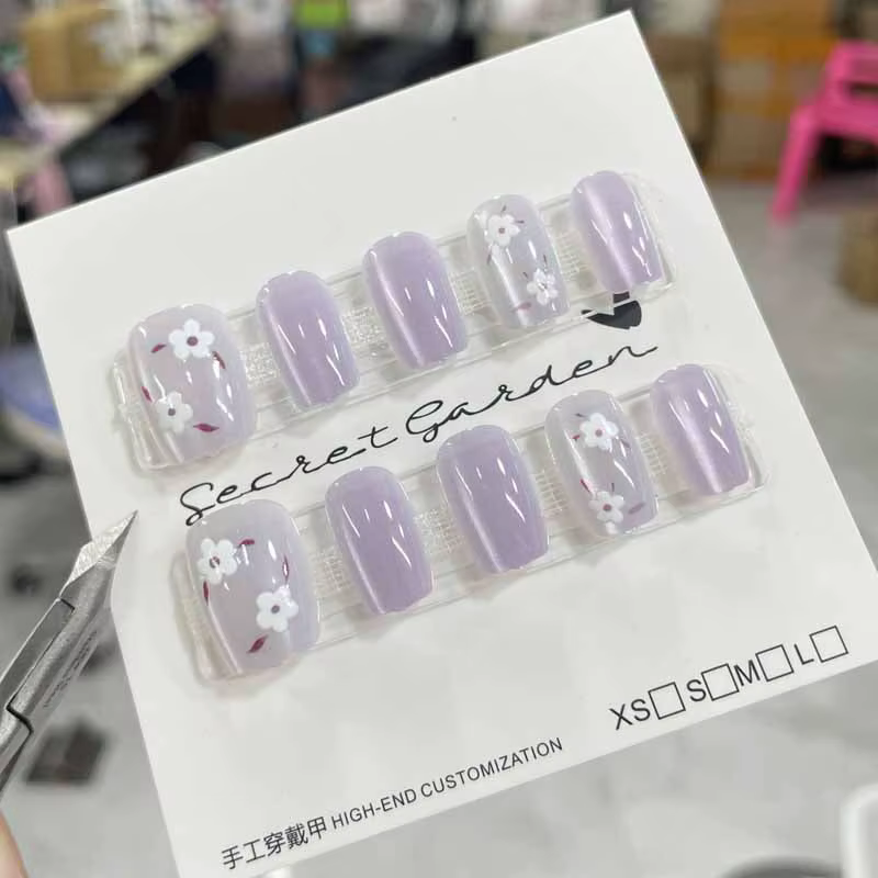 10 pièces mignon marguerite chat yeux presse sur ongles portable faux
