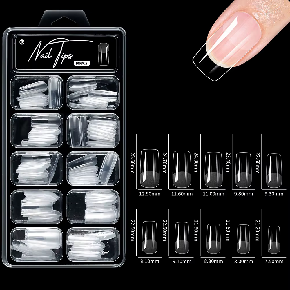 100 pièces/boîte faux ongles conseils cercueil presse
