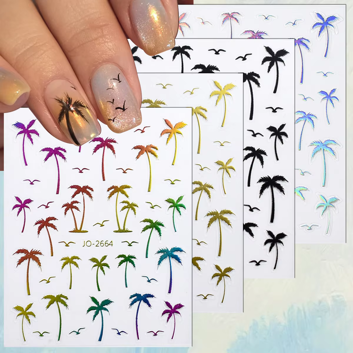2 à 20 feuilles d'autocollants pour ongles à motifs de palmiers tropicaux