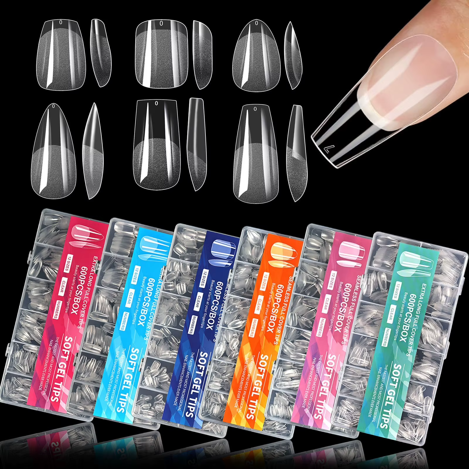 600 pièces/boîte Capsules d'ongles artificiels semi-mates