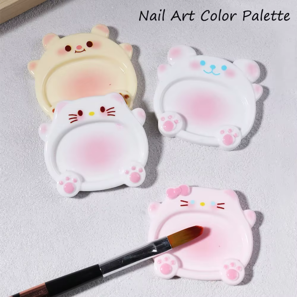 Palette de mélange de couleurs pour nail art, 2 pièces, motif ours de dessin animé mignon, outils de manucure pour peinture et dessin au gel