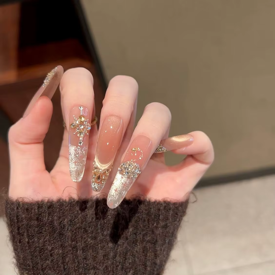 10 pièces blanc pur français presse sur ongles longue tête d'amande faux